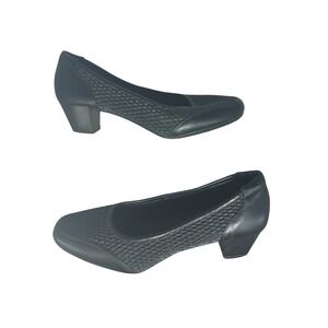 Laura Scott iComfort Womens 8W Black Textured Woven Low Block Heel Pumps Shoes